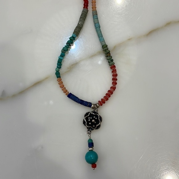 Sundance Catalog Turquoise & Multi Natural Stone Sterling Floral Pendant Nk. NEW - Picture 2 of 7